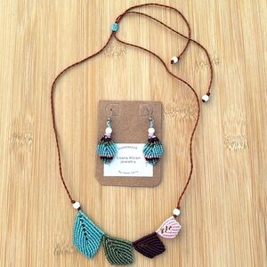 Brand New Handmade Costa Rican Adjustable Length Necklace & Earrings Set Colored